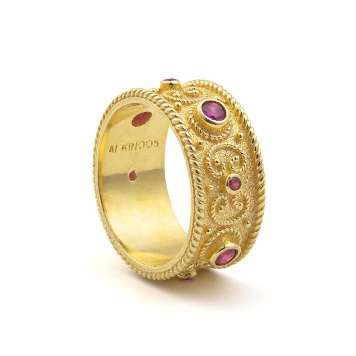 Byzantine Style Ring with Zircon Stones - Sterling Silver and 18K Gold Plating - Image 3
