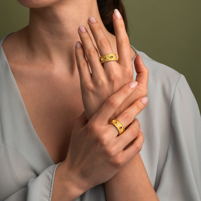 Byzantine Style Ring with Zircon Stones - Sterling Silver and 18K Gold Plating - Image 2