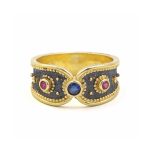 Two Tone Byzantine Ring with Zircon - Sterling Silver and 18K Gold Plating