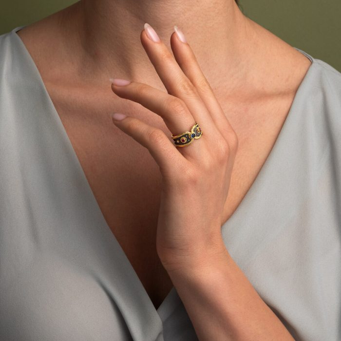 Two Tone Byzantine Ring with Zircon - Sterling Silver and 18K Gold Plating - Image 2