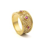 Byzantine Ring with Red Zircon Stones - Sterling Silver and 18K Gold Plating - Image 3