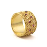 Large Byzantine Ring with Red Zircon - Sterling Silver and 18K Gold Plating - Image 3
