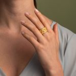 Large Byzantine Ring with Red Zircon - Sterling Silver and 18K Gold Plating - Image 2