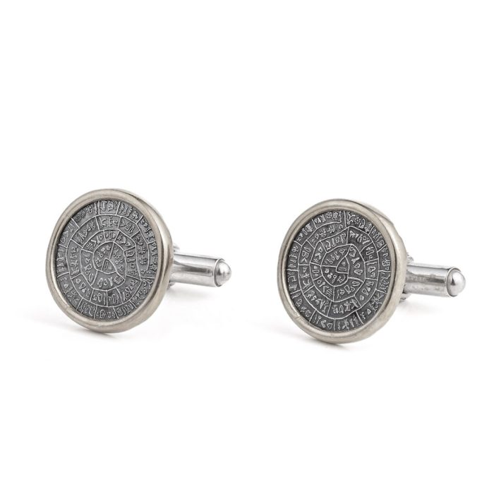 Greek Phaistos Disc Cufflinks - Sterling Silver and Gold Plated - Image 3
