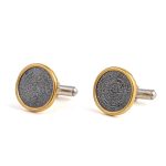 Greek Phaistos Disc Cufflinks - Sterling Silver and Gold Plated - Image 5