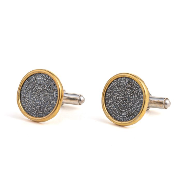 Greek Phaistos Disc Cufflinks - Sterling Silver and Gold Plated - Image 5