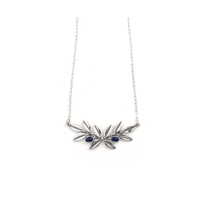 Olive Leaf Necklace with Stone  - 925 Sterling Silver - Image 2