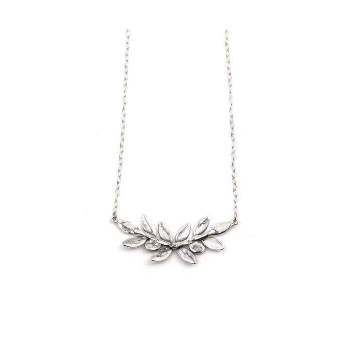 Olive Leaf Necklace with Stone  - 925 Sterling Silver - Image 3