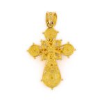 18K Gold Filigree Cross with turquoise and red enamel - Image 4