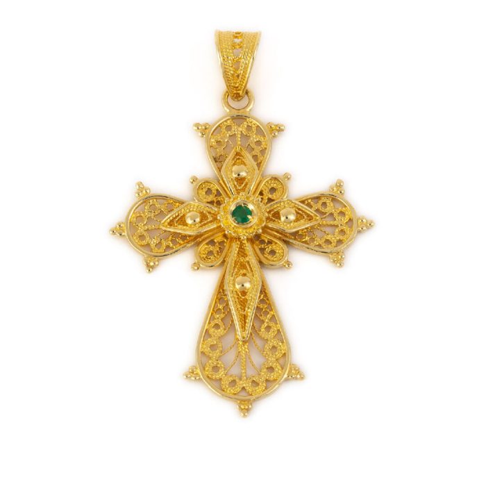 18K Gold Filigree Emerald Cross - Image 1