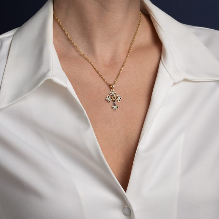 18K Gold and Enamel Byzantine Ruby Cross - Image 2