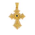 Filigree Cross with Stone in 18K Gold