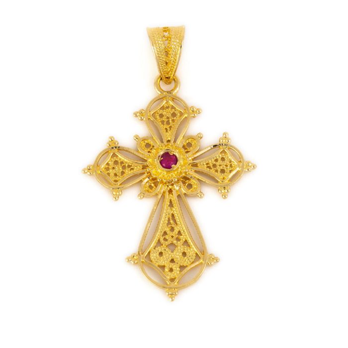 Filigree Cross with Stone in 18K Gold - Image 3