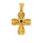 18K Gold Byzantine Filigree Ruby Cross - Image 4