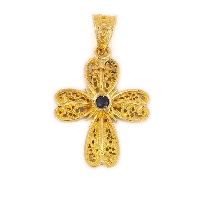 18K Gold Byzantine Filigree Ruby Cross - Image 4