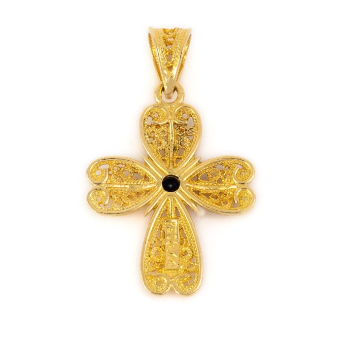 18K Gold Byzantine Filigree Ruby Cross - Image 5