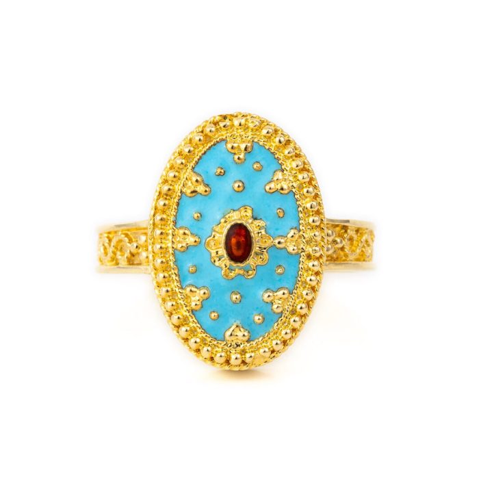 18K Gold Turquoise Enamel Ring - Image 1