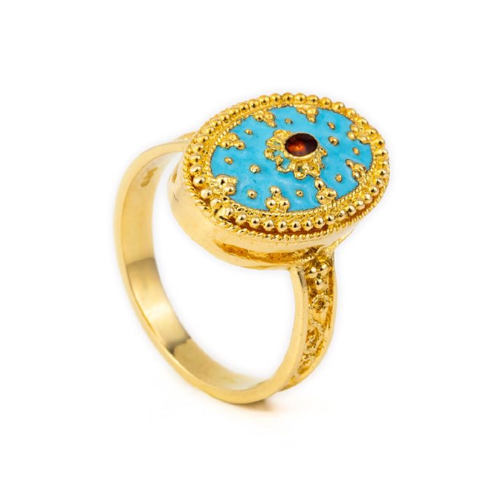 18K Gold Turquoise Enamel Ring - Image 3