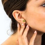 18K Gold and Green Enamel Rosette Stud Earrings - Image 2