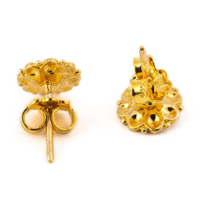 18K Gold and Green Enamel Rosette Stud Earrings - Image 5