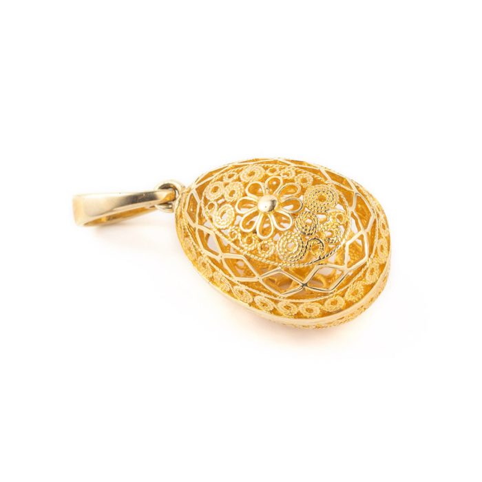 14k Gold Filigree Egg Pendant with Rosette - Image 1