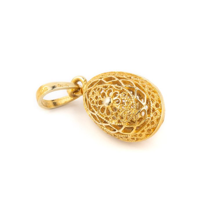 14k Gold Filigree Egg Pendant with Rosette - Image 3