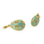 Filigree Egg Pendant with Flowers - 14k Gold and Turquoise Enamel - Image 4