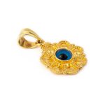 Mycenaean Rosette Flower Pendant with Evil Eye symbol in 14K Gold - Image 3