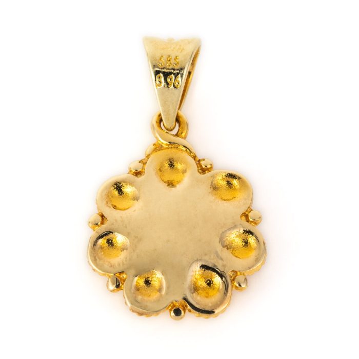 Mycenaean Rosette Flower Pendant with Evil Eye symbol in 14K Gold - Image 4