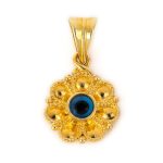 Mycenaean Rosette Flower Pendant with Evil Eye symbol in 14K Gold - Image 5