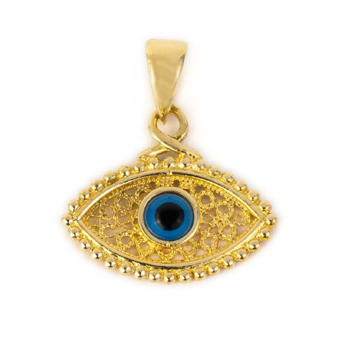 14K Gold Filigree Byzantine Evil Eye Pendant - Image 4
