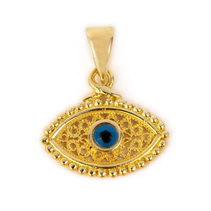 14K Gold Filigree Byzantine Evil Eye Pendant - Image 5