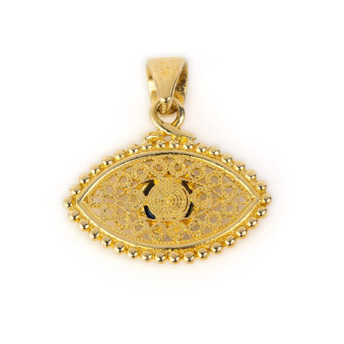 14K Gold Filigree Byzantine Evil Eye Pendant - Image 6