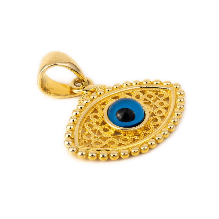 14K Gold Filigree Byzantine Evil Eye Pendant - Image 3