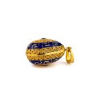 Meander Filigree Egg Pendant Necklace with Blue Enamel - Sterling Silver Gold Plated - Image 3