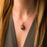 Meander Filigree Egg Pendant Necklace with Blue Enamel - Sterling Silver Gold Plated - Image 2