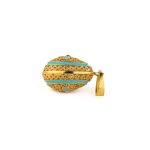 Egg Pendant Necklace with Cross - Sterling Silver Gold Plated with Turquoise Enamel - Image 3