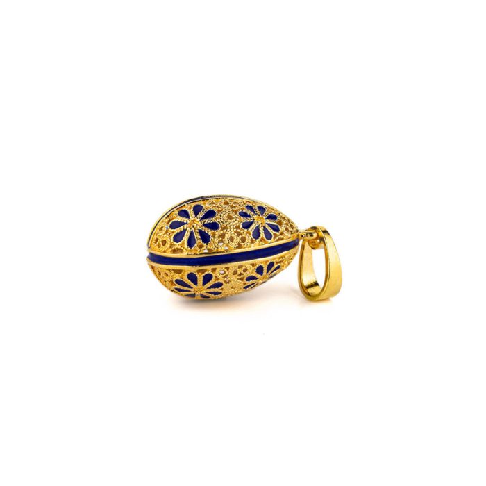 Filigree Egg Enamel Pendant Necklace with Flowers - Image 2