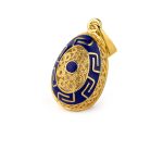 Meander Filigree Egg Pendant Necklace with Blue Enamel - Sterling Silver Gold Plated - Image 4