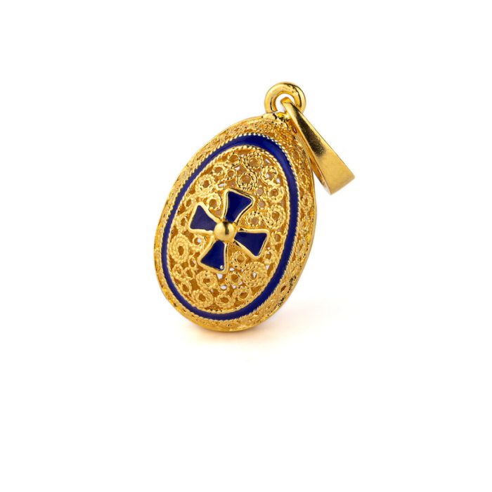 Egg Pendant Necklace with Cross - Sterling Silver Gold Plated and Enamel - Image 1