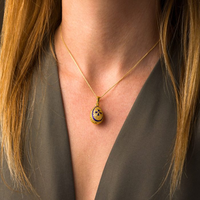 Egg Pendant Necklace with Cross - Sterling Silver Gold Plated and Enamel - Image 2