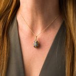 Egg pendant necklace with Square Motifs - Sterling Silver Gold Plated with Enamel - Image 2