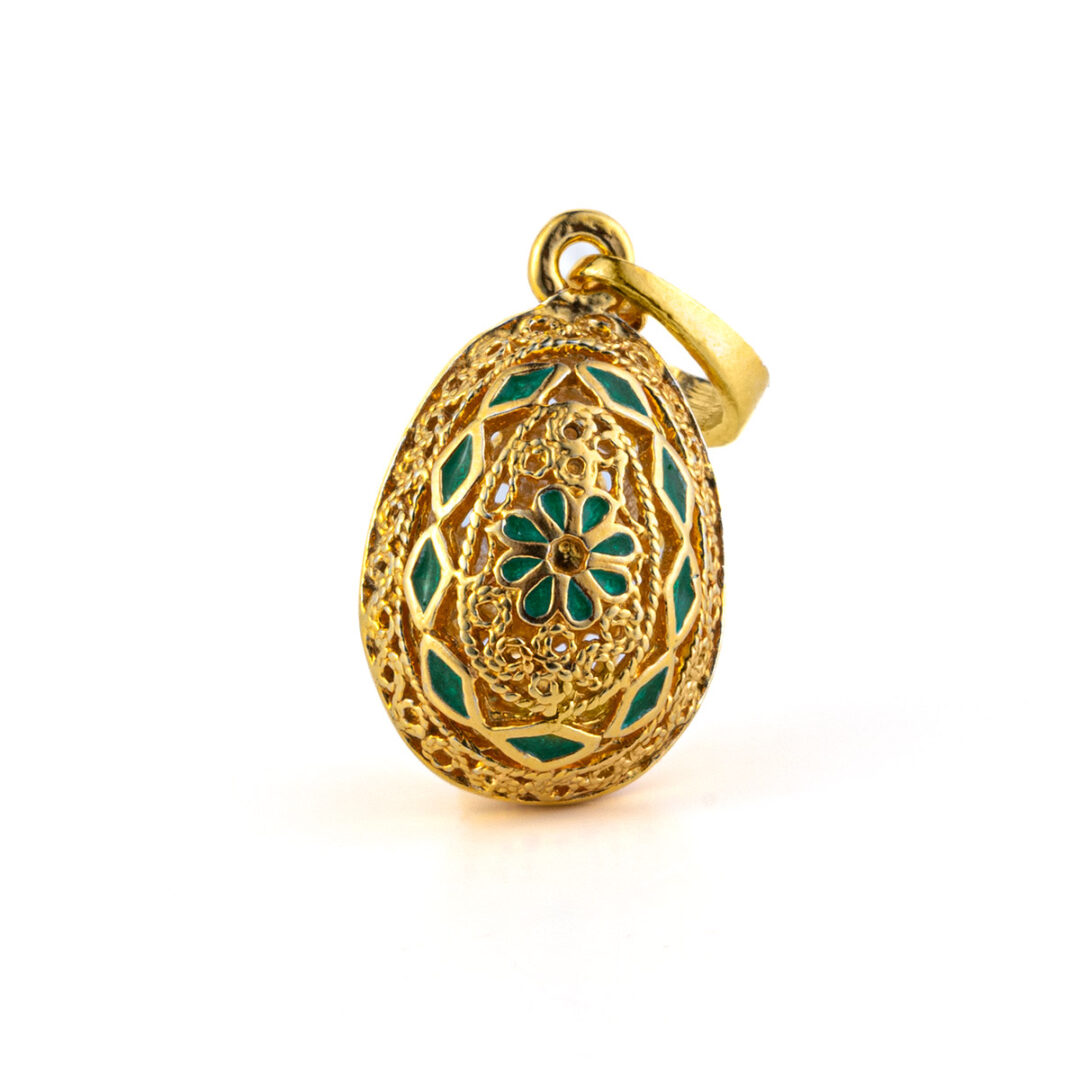 KA-P-03542025 Rosette Flower Egg Pendant Necklace with Enamel