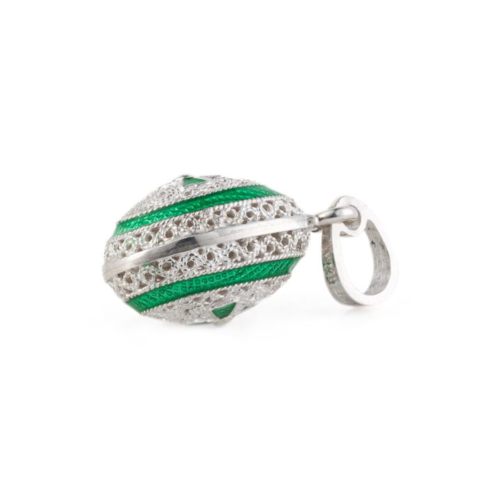 Cross Egg Pendant Necklace – 925 Sterling Silver and Green Enamel - Image 2