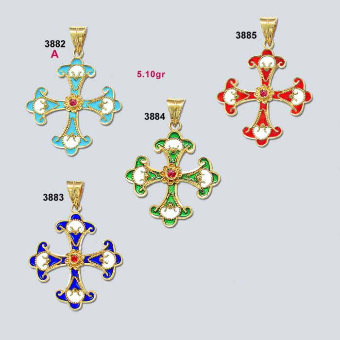 18K Gold Enamel Byzantine Ruby Cross - Image 10