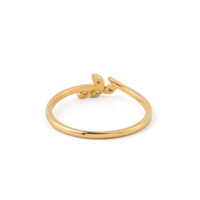 Olive Ring with Zircon – 14K Solid Yellow Gold - Image 3