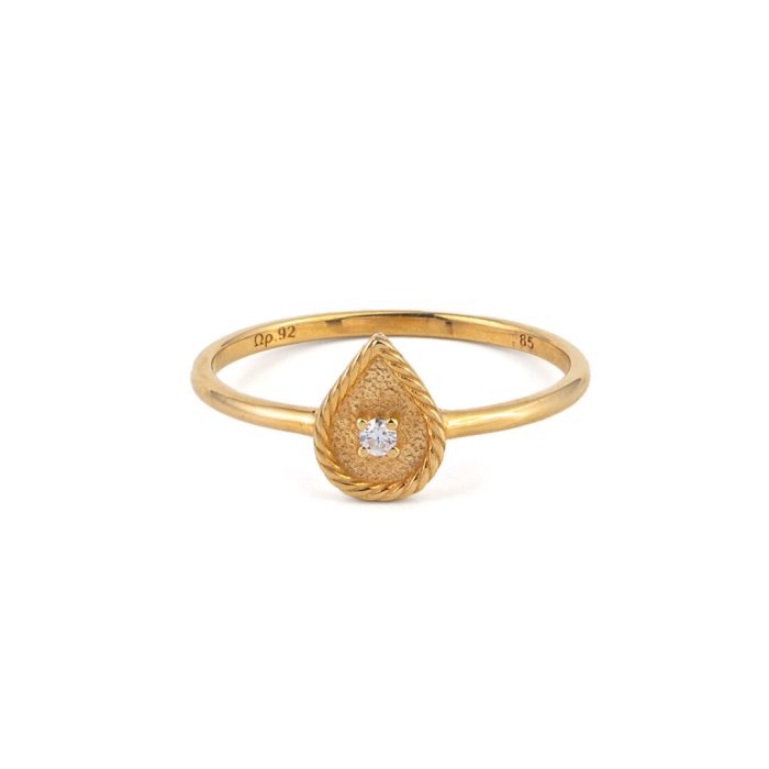 Teardrop Ring with Zircon – 14K Solid Yellow Gold - Image 1
