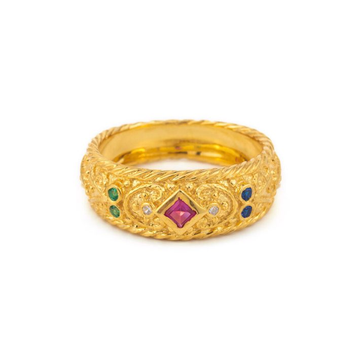 Sterling Silver Gold Plated Byzantine Ring with Swarovski crystals - Image 1