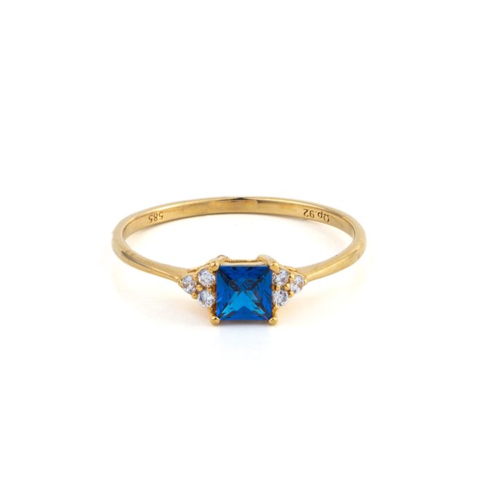 Dainty Blue Stone Ring - 14K Yellow Gold - Image 1