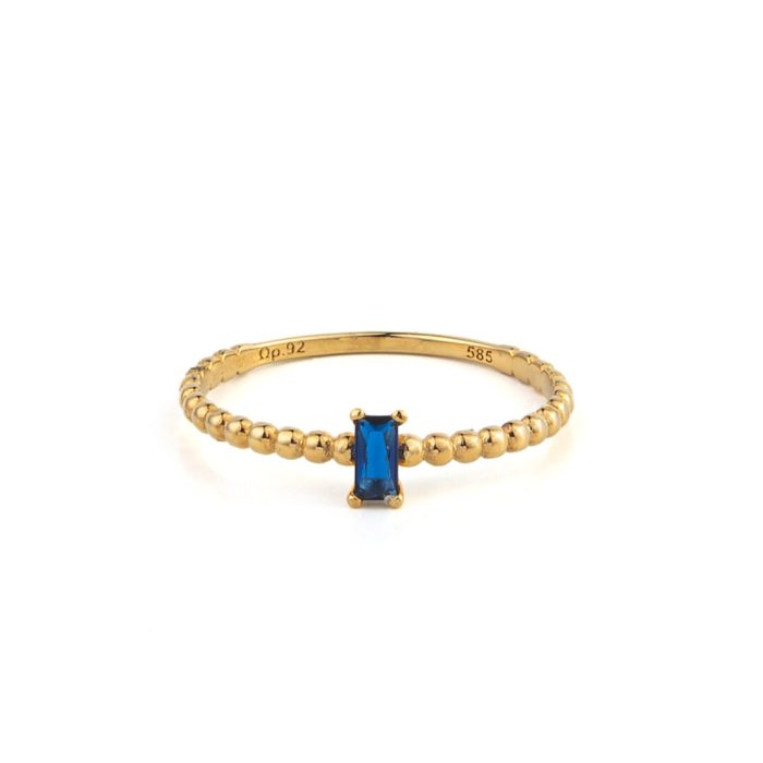 14K Yellow Gold Blue Square Stone Ring - Image 1